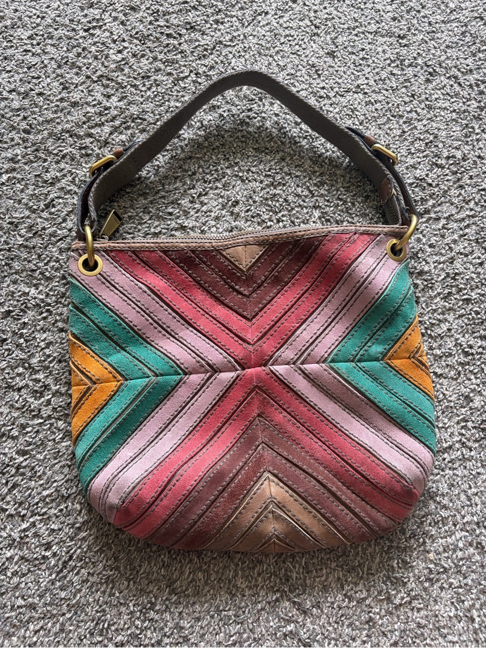 Fossil Multicolor Chevron Leather Shoulder Bag - Pink, Teal, Yellow, Brown
